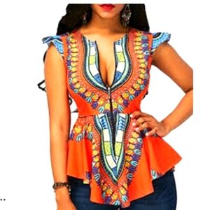 XXL vibrant orange dashiki style blouse, never worn